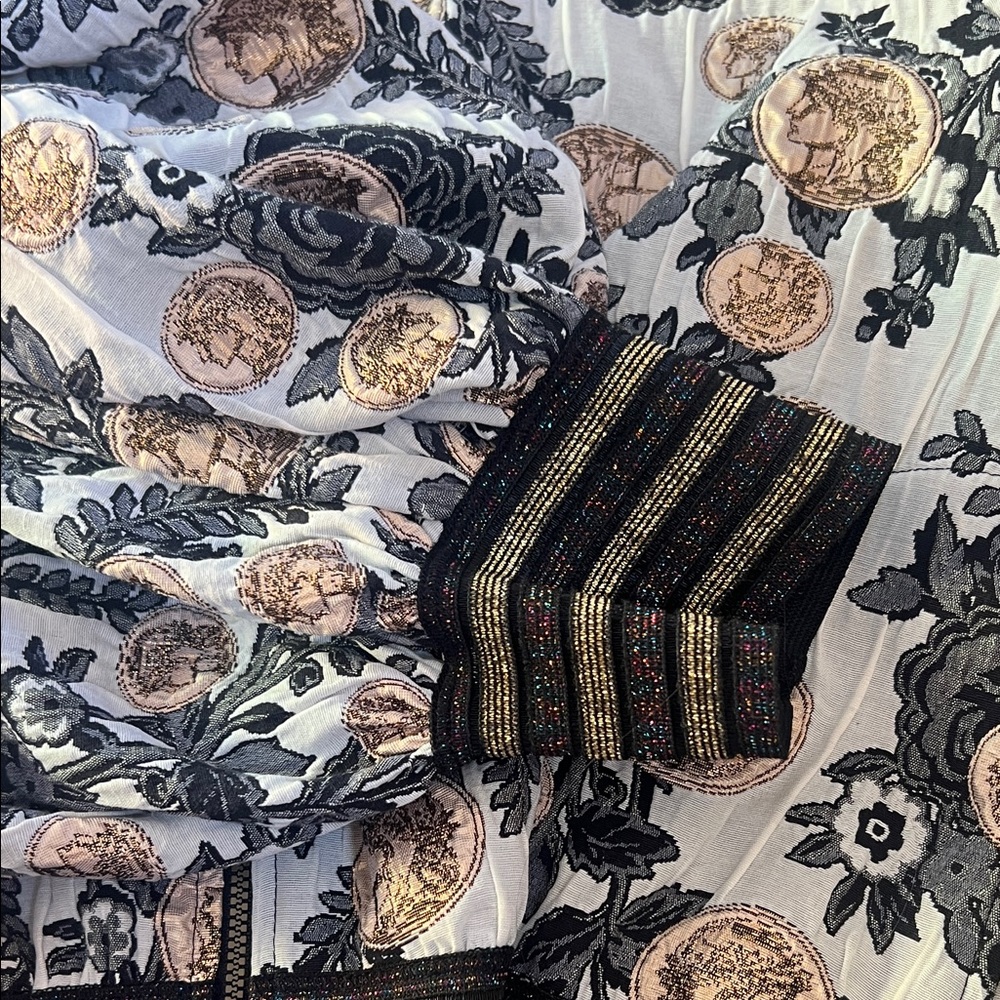 petit pois by Viviana G Royal Coin Floral Bomber Jacket - Black, Gray, Gold - Picture 5 of 9